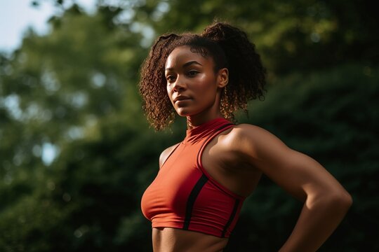 Energetic Woman Enjoying Nature Workout. Generative AI