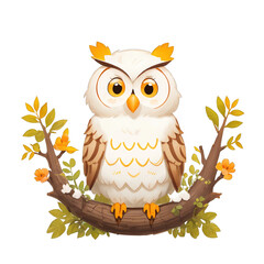 Cute cartoon owl isolated with no background. Illustration for children of a bird.