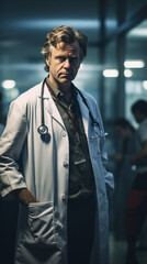 Fototapeta premium Medical Expertise: Doctor Navigating the Hospital Environment, Generative AI