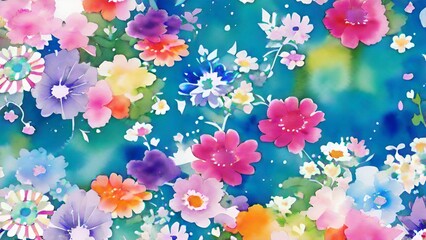 Watercolor flowers colorful soft floral background 
