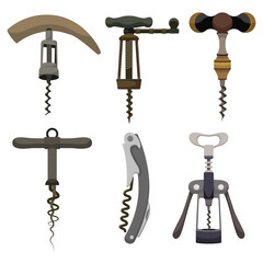 Corkscrew icon set. Flat set of corkscrew vector icons for web design
