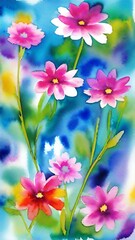 Soft dreamy watercolor wildflowers background 