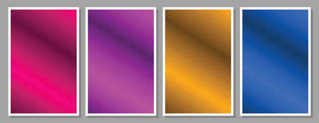 Colorful screen gradient background template copy space set. Diagonal colour gradation backdrop design for poster, banner, leaflet, pamphlet, cover, brochure, or magazine.