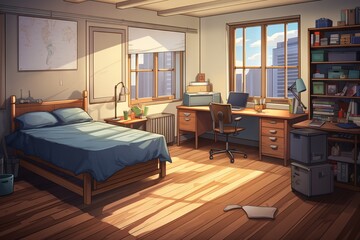 Teen dorm room design. Generative AI