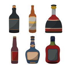 bottles of various shapes out of different alcoholic drinks