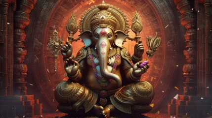 Fototapeta na wymiar A Lord Ganesha for Ganesh Chaturthi. The sacred object of the Hindus. Generative Ai