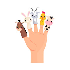 Finger Toy and Puppets on Hand Palm Vector Illustration