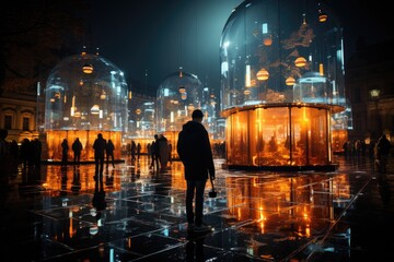 Man standing at future city. futuristic city background concept. generative ai
