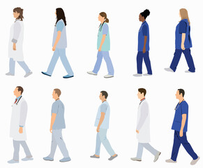 Illustration of doctor and nurses side view.
