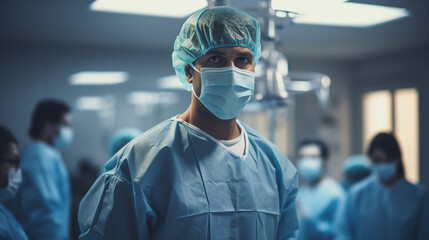 Fototapeta na wymiar Healing Hands: Surgeon Engaged in Vital Procedure in the Operating Room, Generative AI