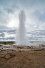 Geyser hot spring. Tourist attraction in Iceland.