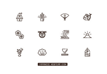 お正月のアイコンセット 線画のアイコン