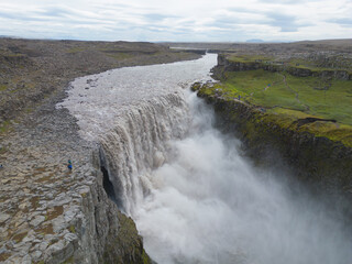 Dettifoss waterfall in summer season in Iceland. Famous nature landscape background