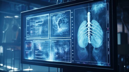 Diagnose Treatment Lungs on Computer Screen, Analyse Patient Lung, Pneumonia. Generative Ai