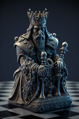 Unusual chess pieces. On the chessboard. Beautiful background. Handmade.