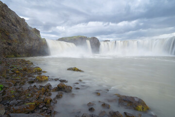 Godafoss waterfall in summer season in Iceland. Famous nature landscape background