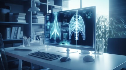 Diagnose Treatment Lungs on Computer Screen, Analyse Patient Lung, Pneumonia. Generative Ai