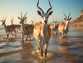 antelopes in the sea water