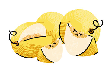 fruit illustrations, simple illustration in abstract flat outline drawing style, healthy food