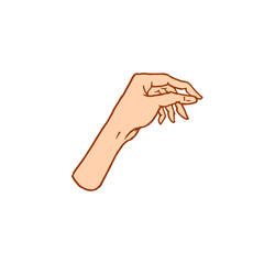  Gestures arms stop, palm, thumbs up, finger pointer, ok, like and pray or handshake, fist and peace or rock n roll. engraved hand drawn in old sketch style, vintage collection of emotion and signs.