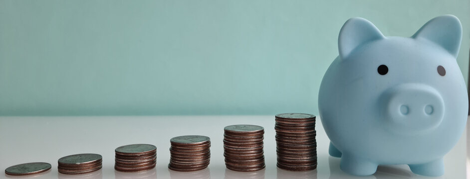 Piggy Bank And Stack Of Coins Financial Savings