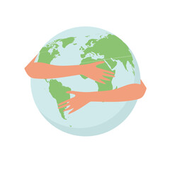 hands hug planet Earth. Concept of World Environment Day, Save the Earth, 22 April. Sign, icon and symbol