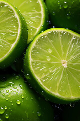 Fototapeta na wymiar A close up of sliced limes on a colorful background. detail of lime
