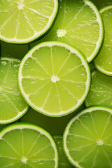 A close up of sliced limes on a colorful background. detail of lime