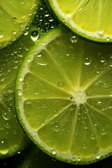 A close up of sliced limes on a colorful background. detail of lime