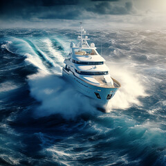 Luxury yacht in storm sea