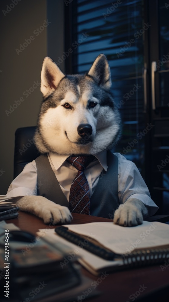 Canvas Prints a dog wearing a suit and tie sitting at a desk. businessman. generative ai.