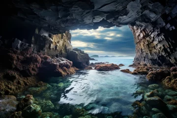 Fotobehang Cloudy sea from cave. Generate Ai © nsit0108