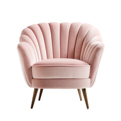 A velvet armchair in blush pink isolated on transparent background.