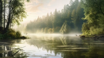 Fototapeta na wymiar Tranquil and Serene Image of a Lake - AI Generated