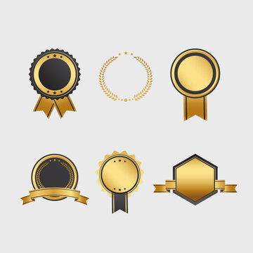 Vector illustration of realistic golden luxury badges collection. Perfect for business and qualities.