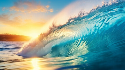 beautiful calm wave at beach at sunset with blurred background