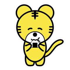 おにぎりを食べるトラ　イラスト