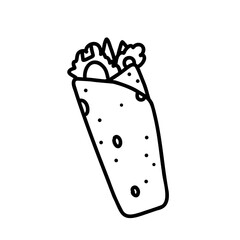 Simple doodle illustration of shawarma. Turkish cuisine.Food illustration for menus, brochures, posters