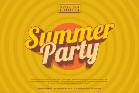 Editable text effect Summer Party 3d cartoon template stlye modren premium vector
