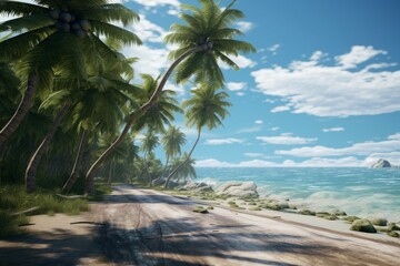 Coastal road palm tree. Generate Ai