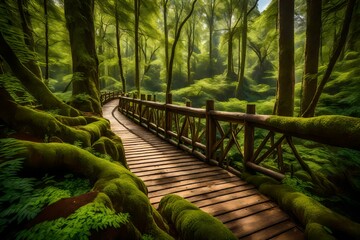Fototapeta premium A beautiful view of greenery unfolds before the eyes, as the forest embraces the surroundings in a lush embrace generative ai technology 