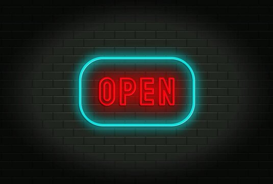 open neon effect text animation with rock wall background