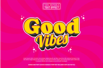 Fototapeta premium Editable text effect Good Vibes 3d cartoon template stlye modren premium vector