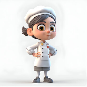 3D Render of a Cartoon Nurse with a white coat and cap