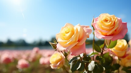 yellow roses on a blue cloud background
