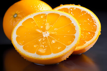 An orange and cut orange, in the style of vibrant sensations, clear and crisp