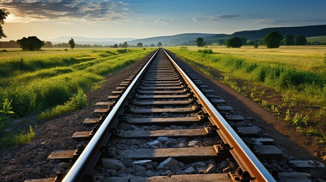 The train tracks, resembling lush landscape backgrounds, are constructed in long rows of stones