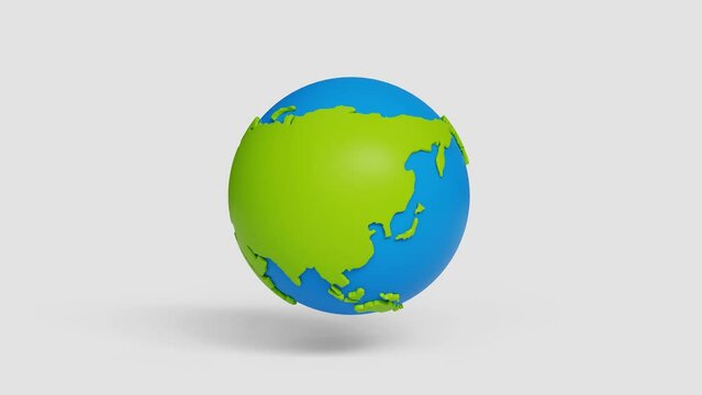 Cartoon Earth planet rotating with shadow. Earth day or environment conservation concept. Save green planet concept. Seamless loop. Alpha channel. 3d loop animation