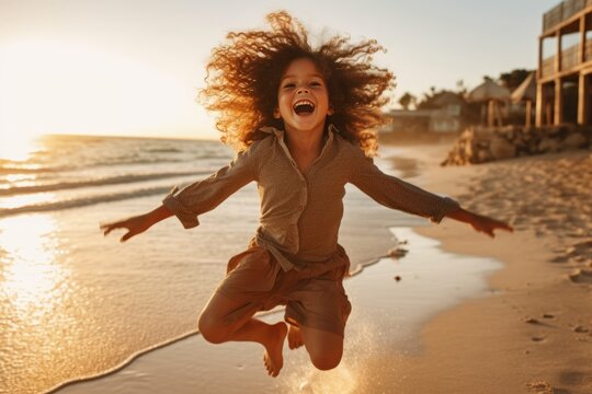 Twilight's Delight: A Child's Laughter Echoing Against the Sunset. Generative AI