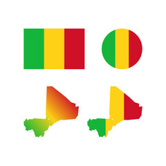 Mali national flag and map vectors set....